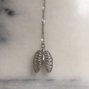 Rhodium and Sterling Silver Ribcage Necklace